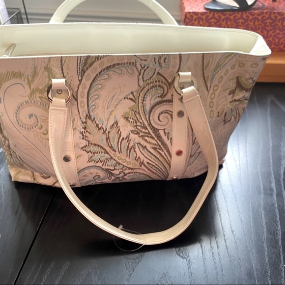 St. John Pastel Scroll Print Designer Tote Bag - Picture 2 of 9